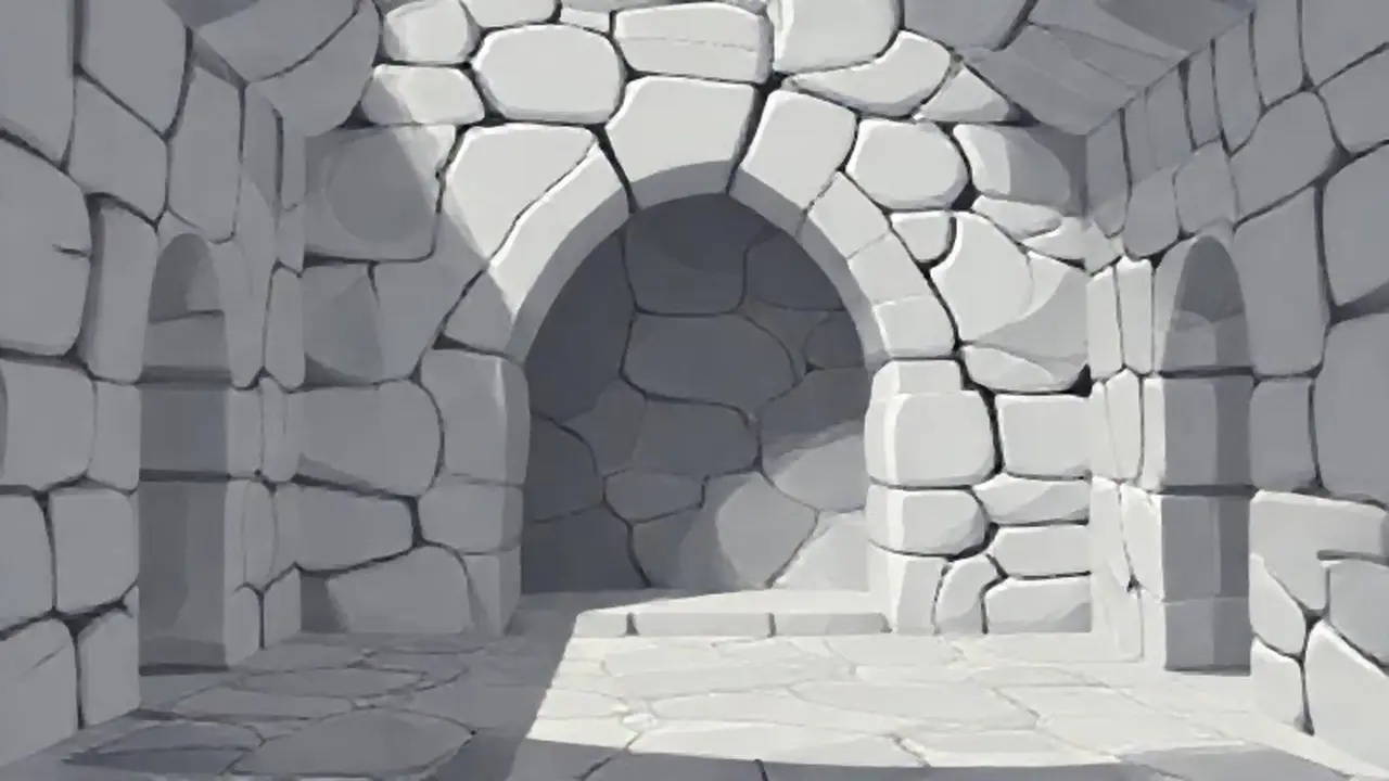 Habitación de piedra gris con luz suave