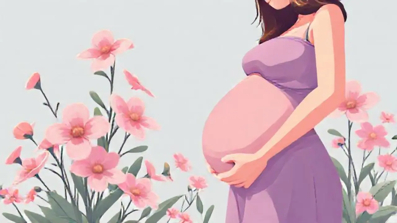 Mujer embarazada junto a flores