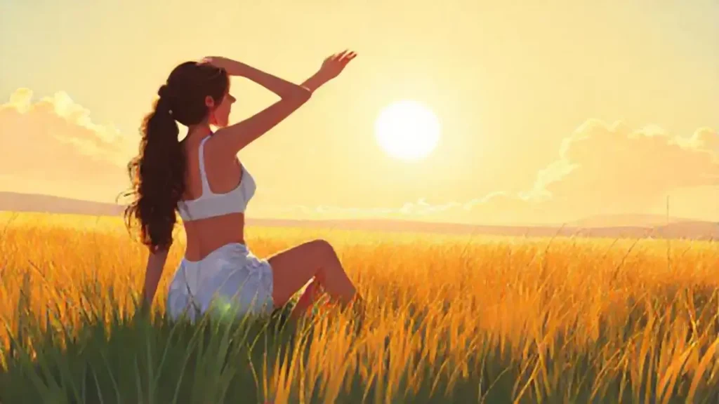 Mujer estirándose al sol