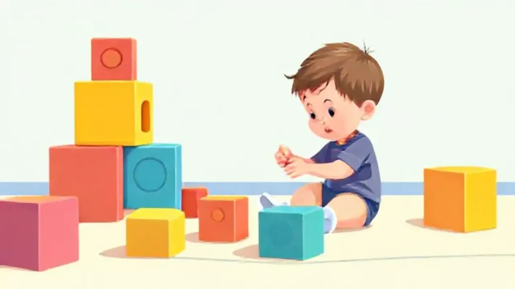 Niño con bloques de colores