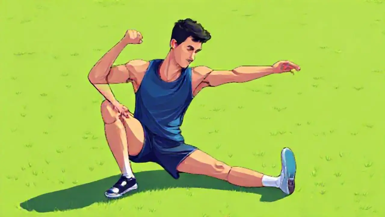 Atleta estirándose en césped