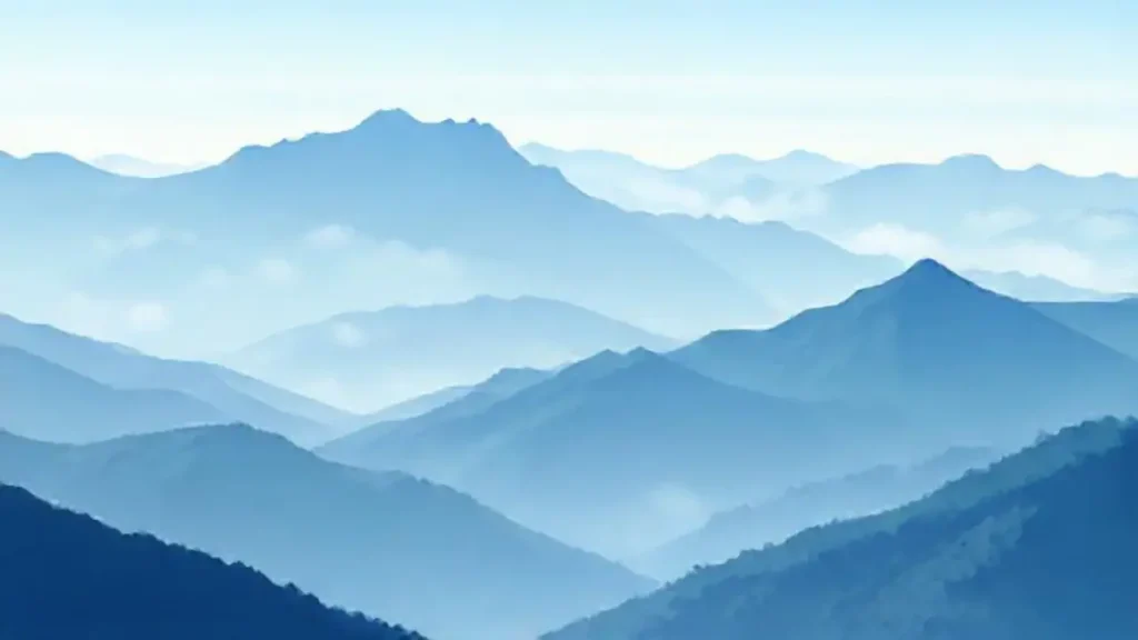 Montañas azules con niebla suave