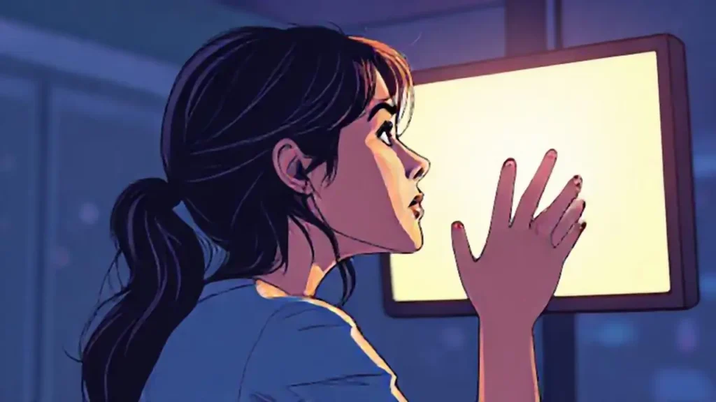 Mujer observa la pantalla