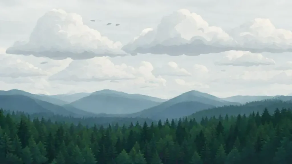 Nubes grises sobre el bosque