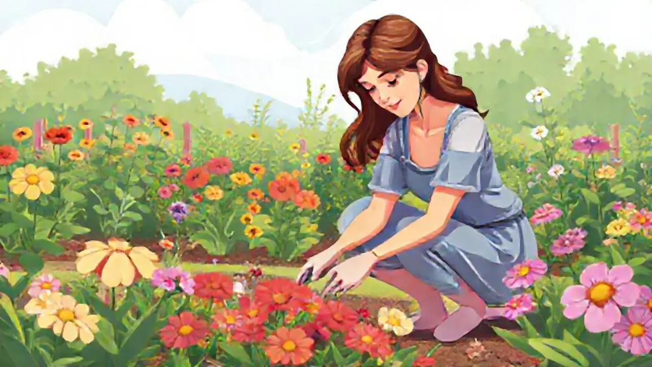 Mujer cuida el jardín de flores