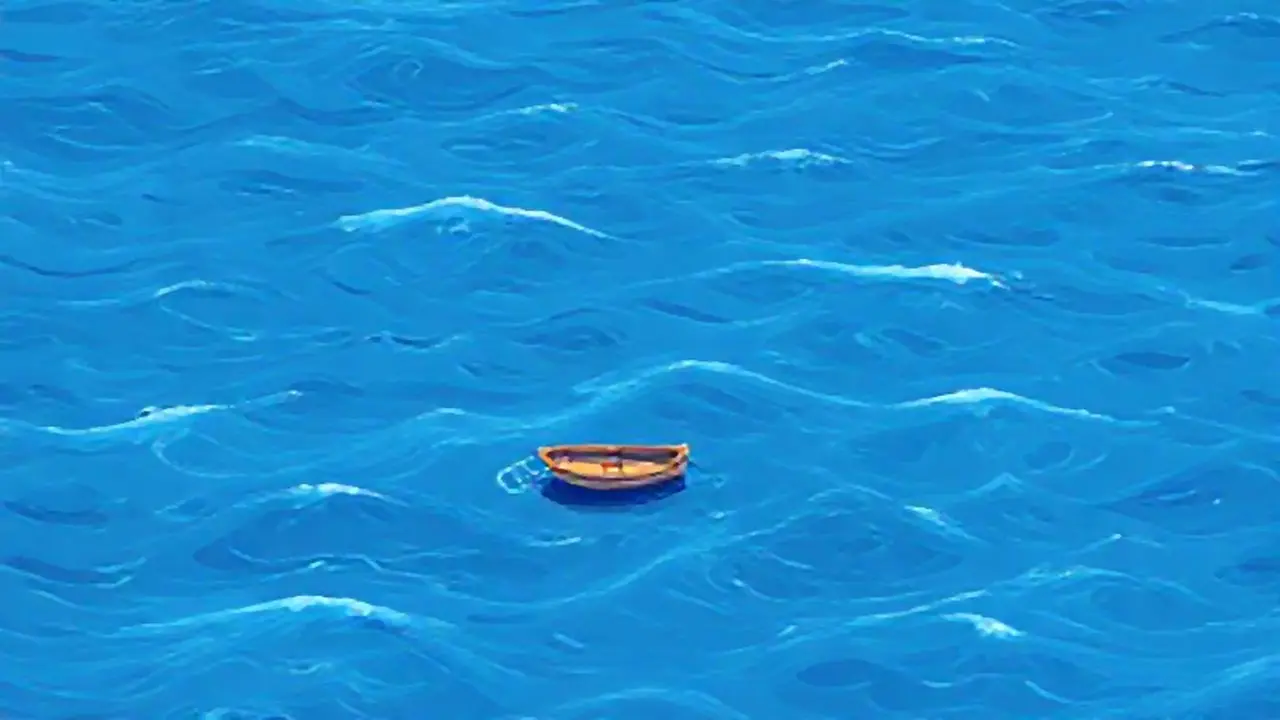 Olas azules tranquilizan un pequeño barco