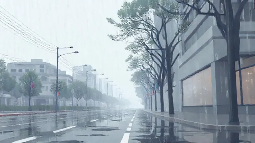Lluvia gris sobre calles vacías