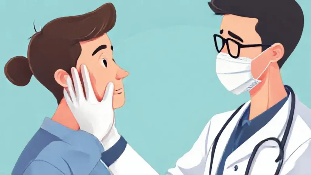 Médico toca la cara del paciente