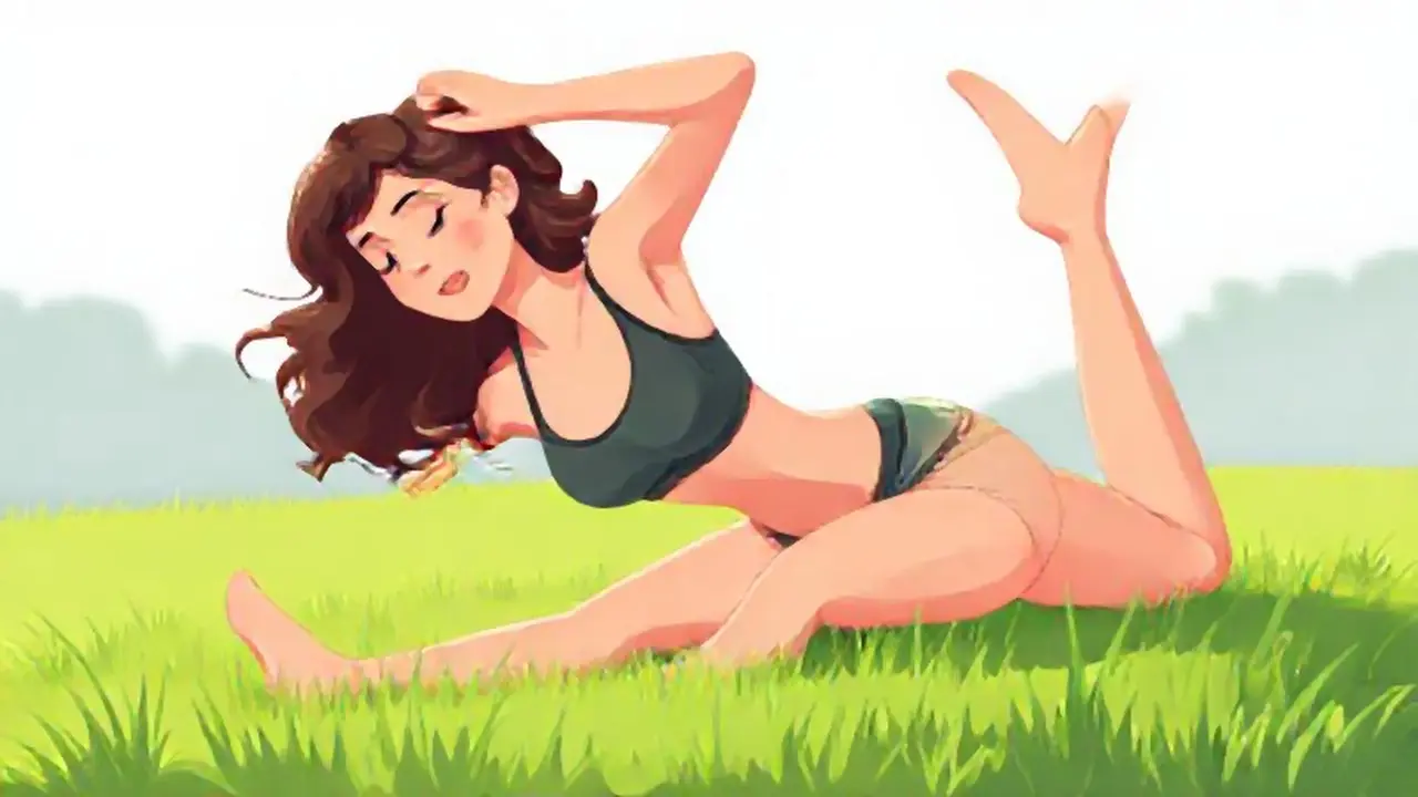 Mujer estirándose en el césped