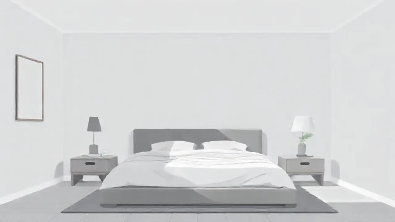 Dormitorio gris con luz suave