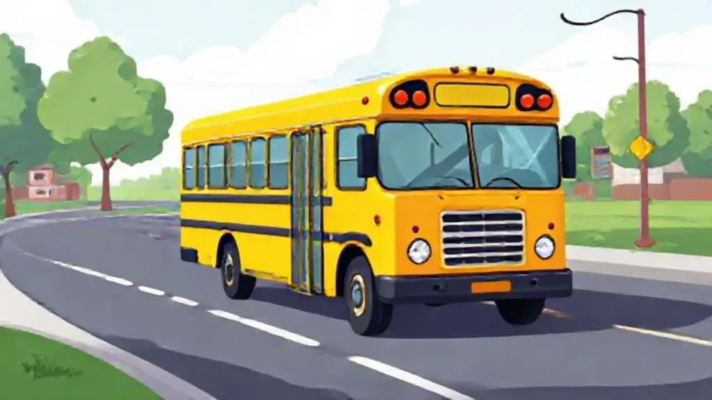 Autobús escolar amarillo recorre la carretera
