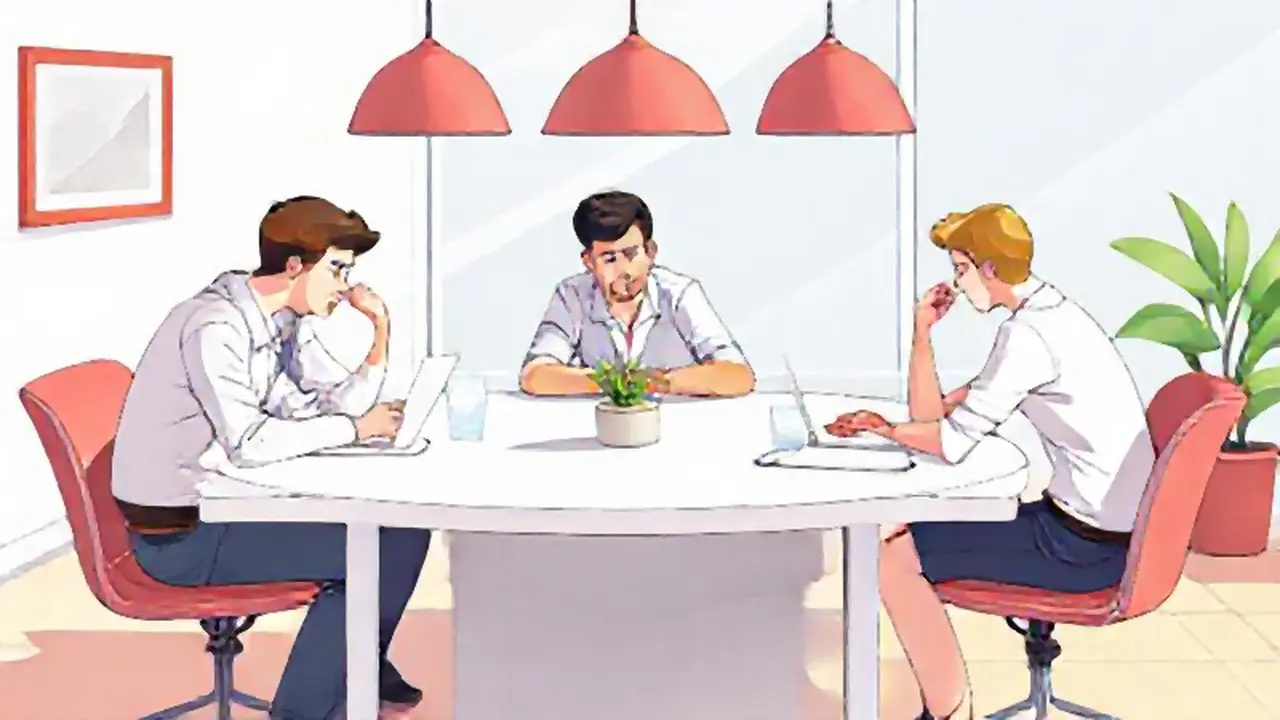 Trabajo en equipo alrededor de una mesa blanca