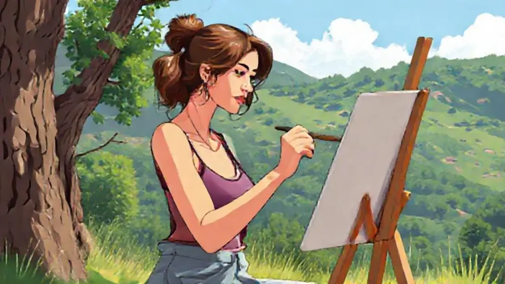 Mujer pinta al aire libre