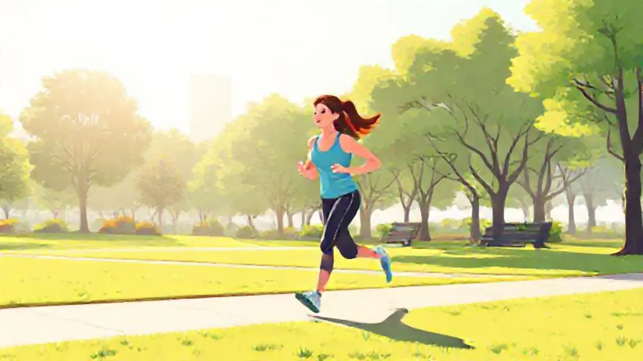 Mujer corre en un parque soleado