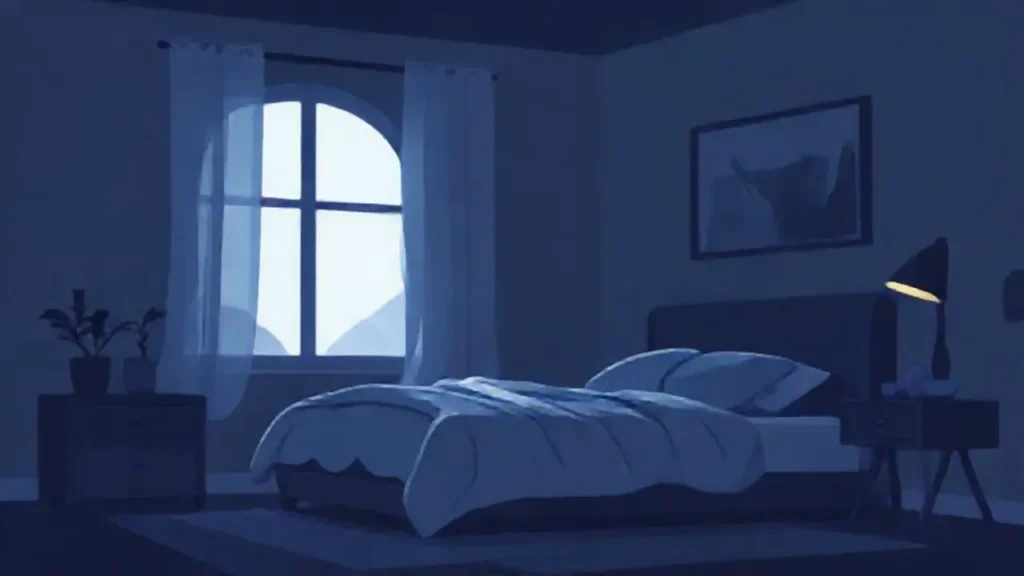 Dormitorio oscuro con una tenue luz