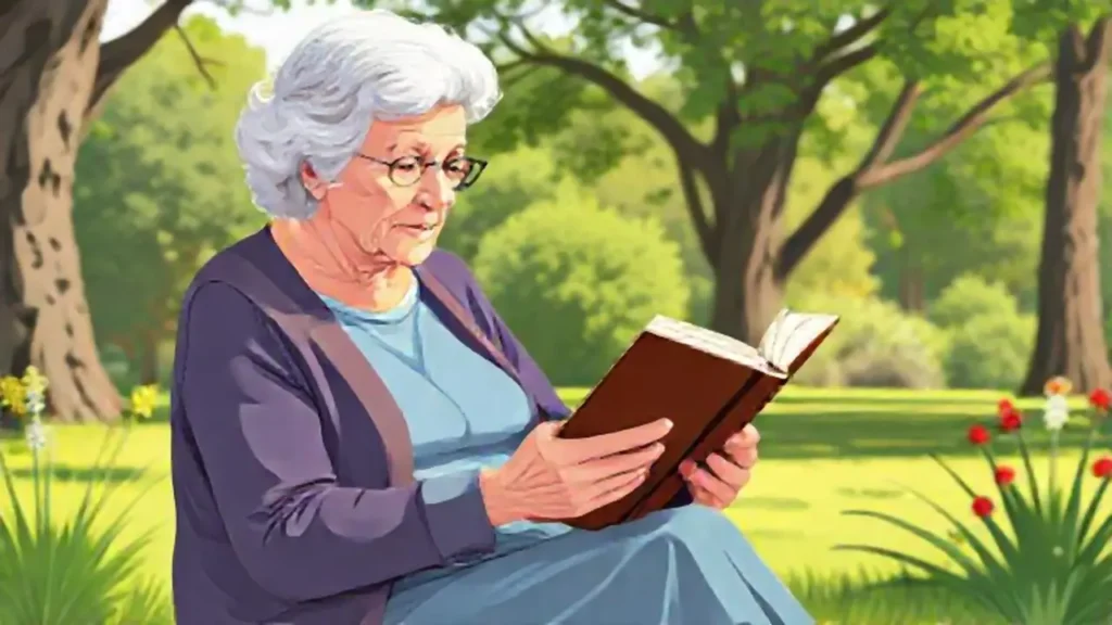 Mujer mayor lee al aire libre
