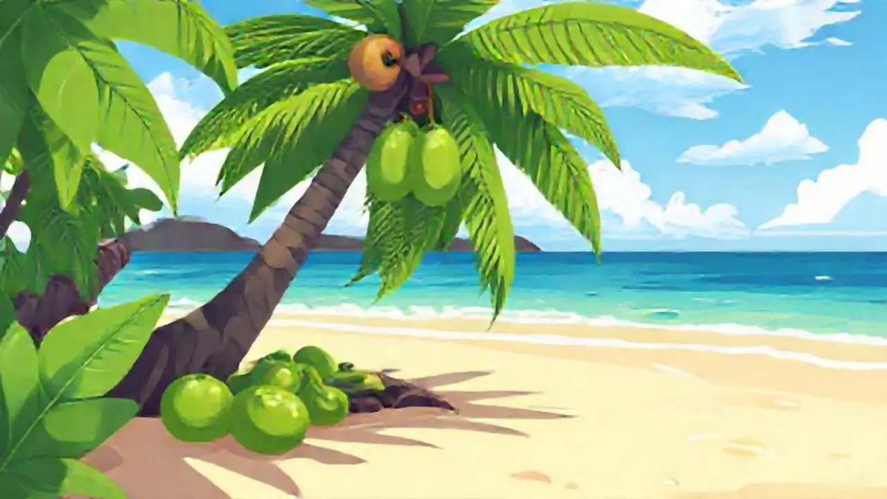 Fruta verde en playa tropical
