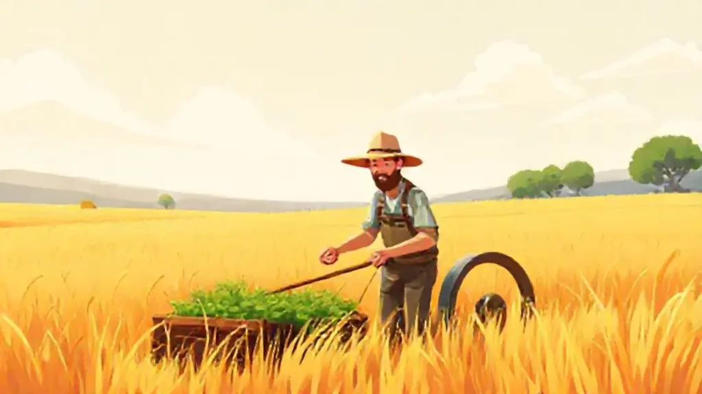Granjero en campo dorado