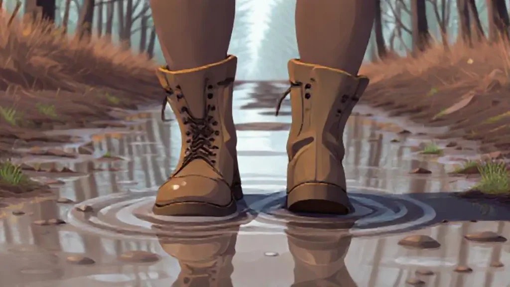 Botas embarradas en un camino inundado