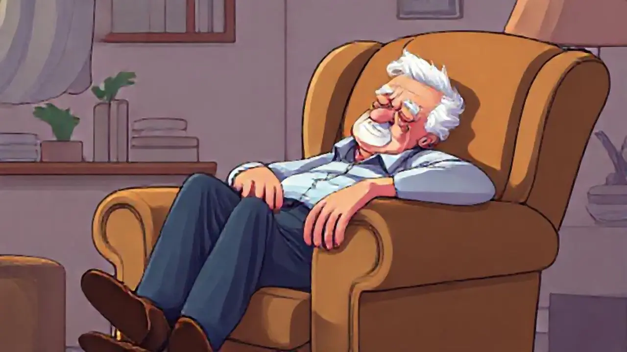 Un anciano duerme en un sillón