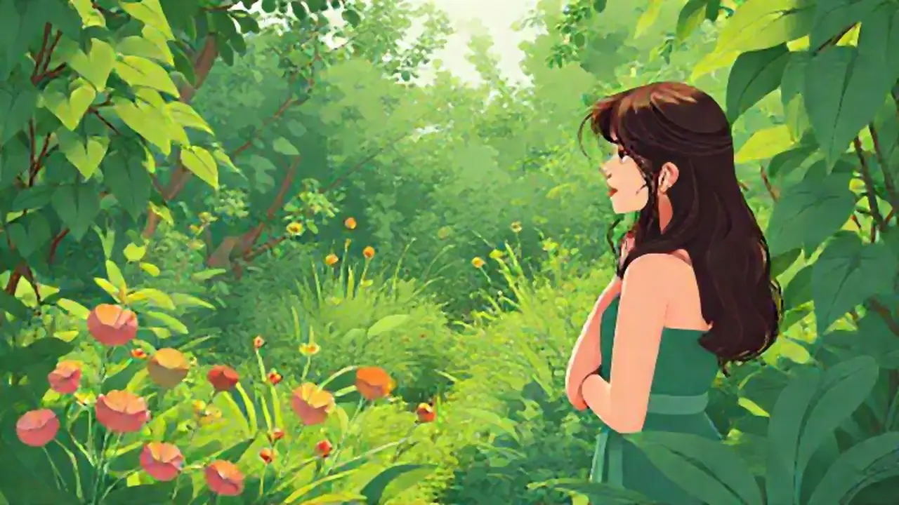 Mujer en jardín verde