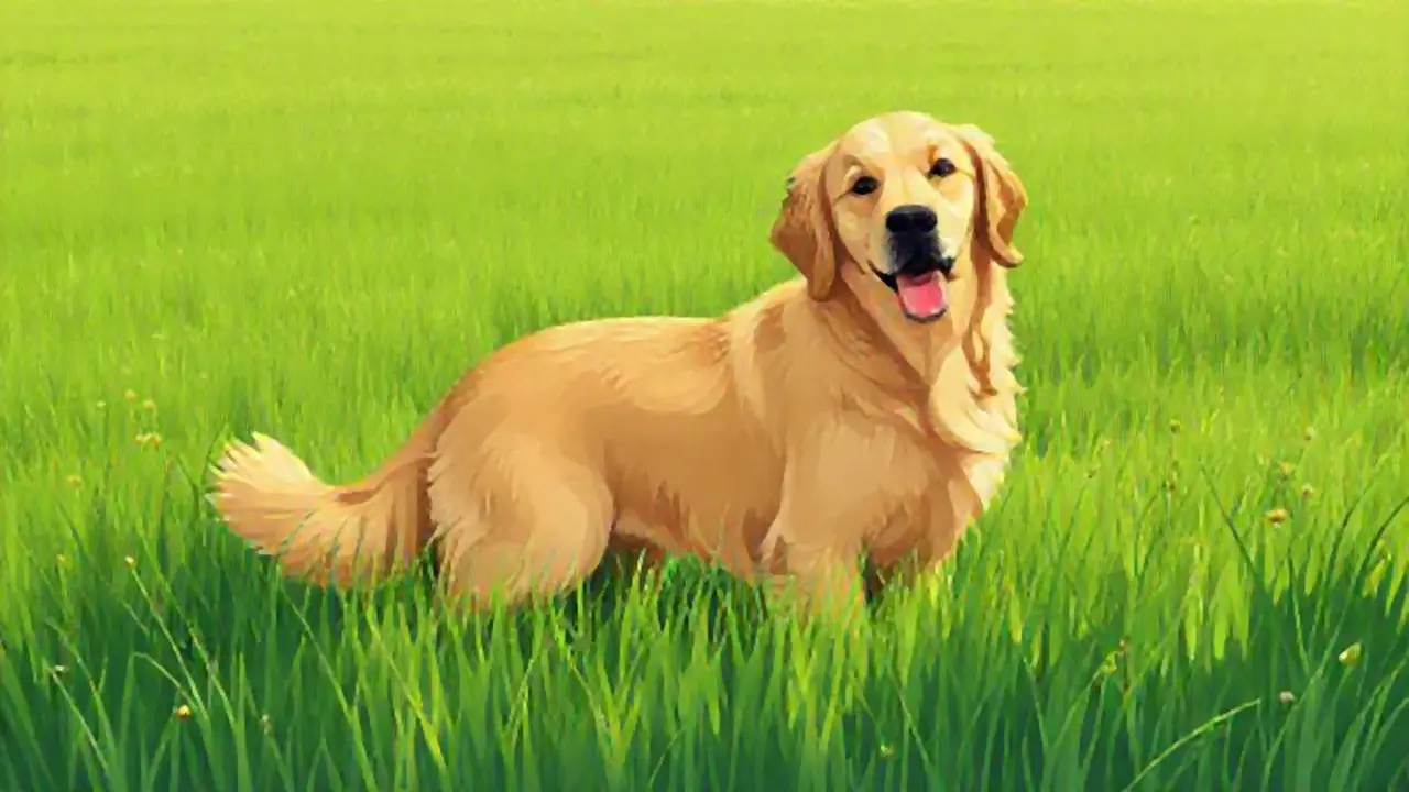 Retriever dorado en campo verde