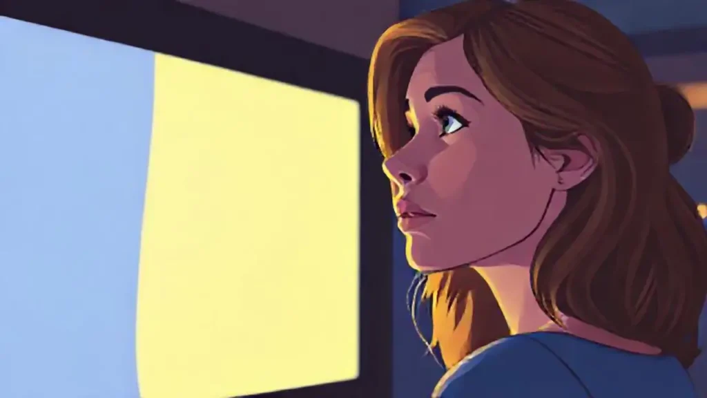 Mujer observa pantalla brillante