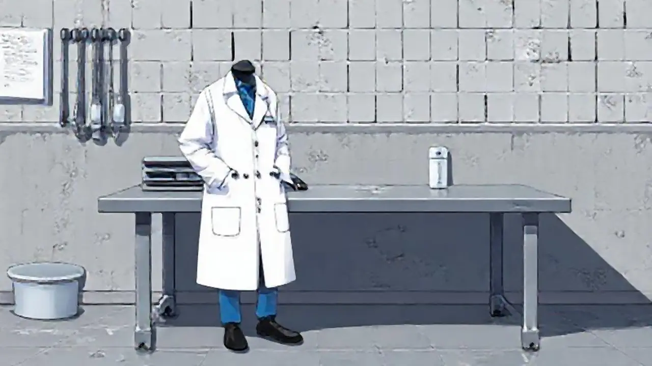 Un bata blanca sobre una mesa metálica