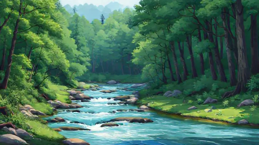 Bosque verde junto al río