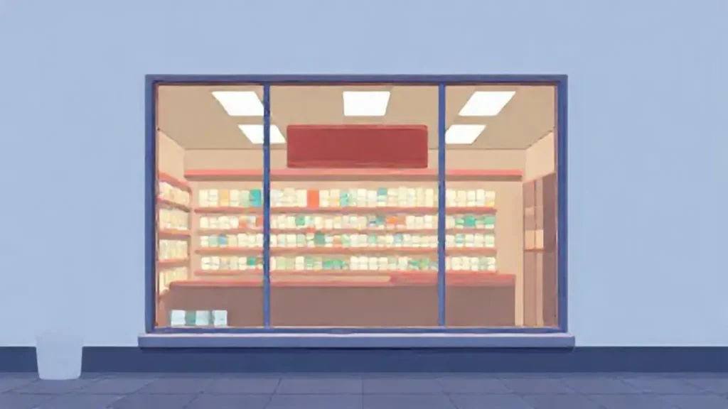 Ventana de farmacia vacía