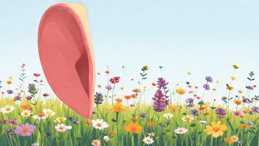 Oídos junto a flores silvestres