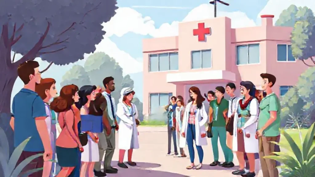 Grupos variados cerca del hospital