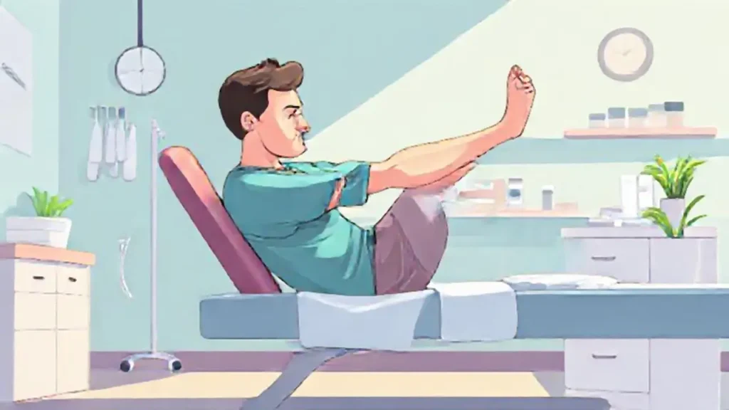 Hombre estirándose en clínica luminosa