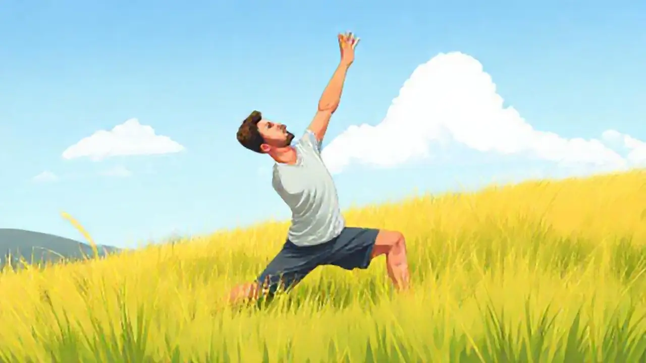 Hombre estirándose en el campo