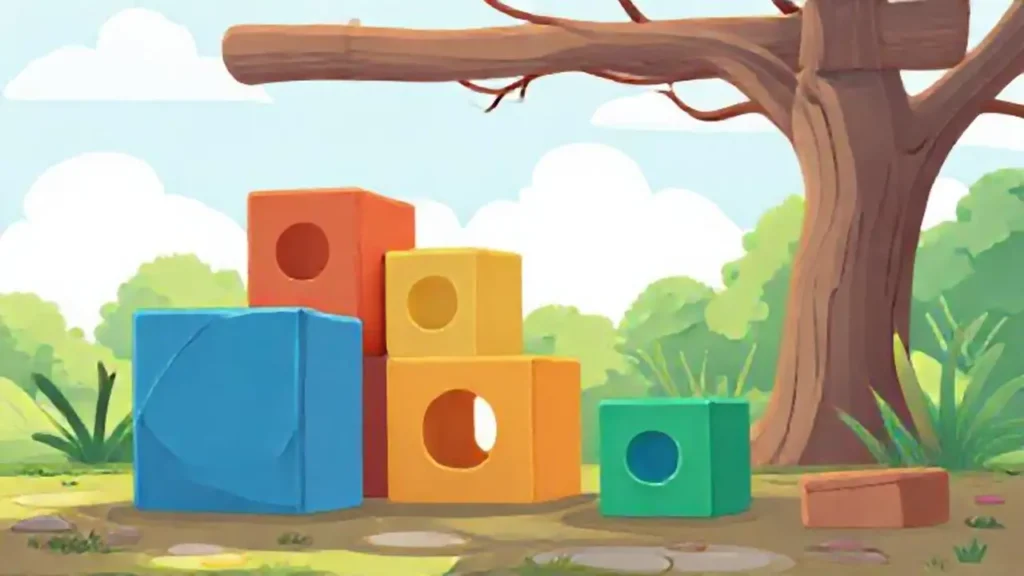 Niño construyendo con bloques al aire libre