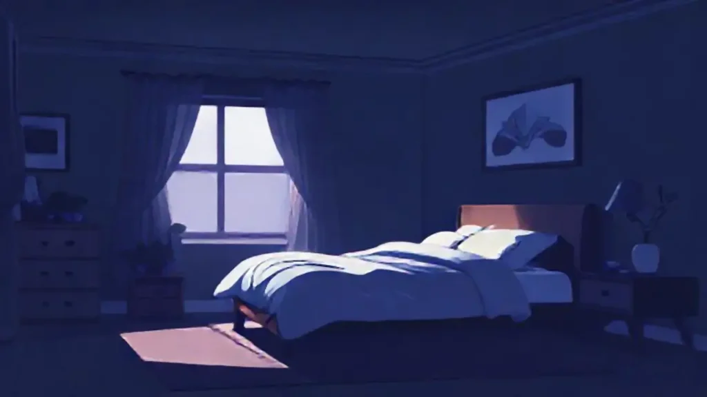Dormitorio oscuro con luz tenue