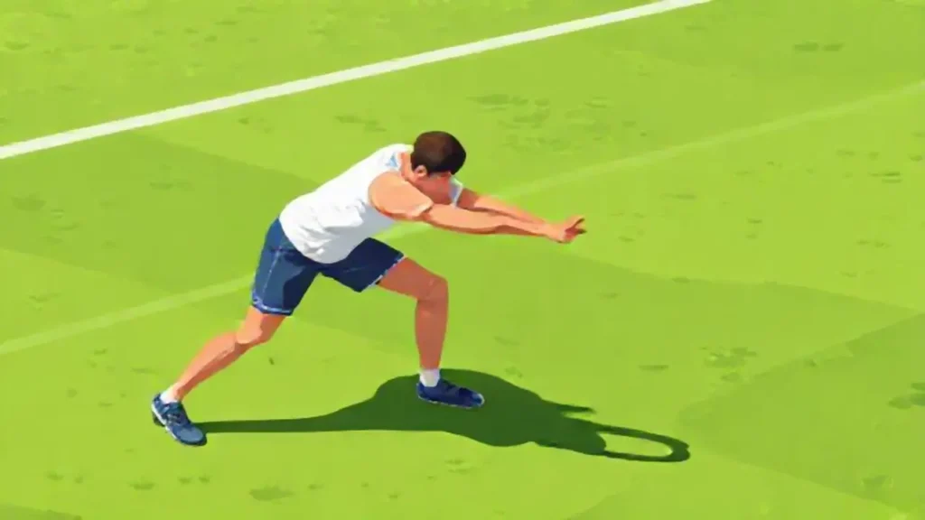 Atleta estira en el césped