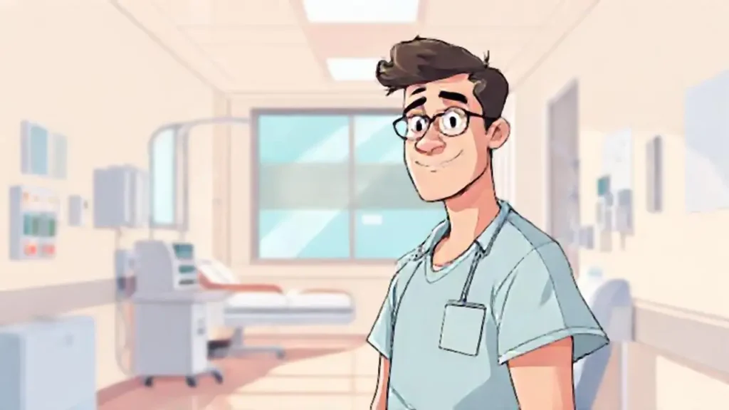 Hombre en habitación hospitalaria brillante