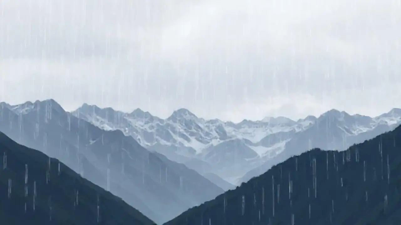 Lluvia gris sobre montañas