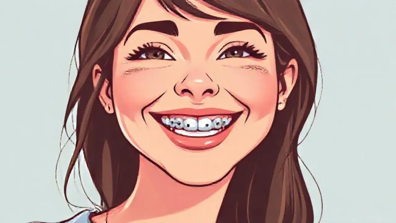 Mujer sonriente con brackets metálicos