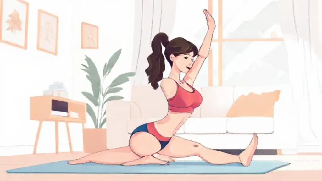 Mujer estirándose en casa