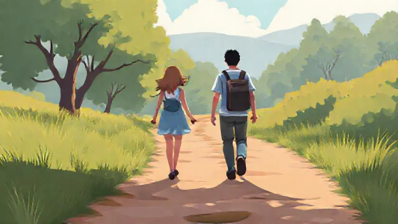 Dos personas caminan por un sendero