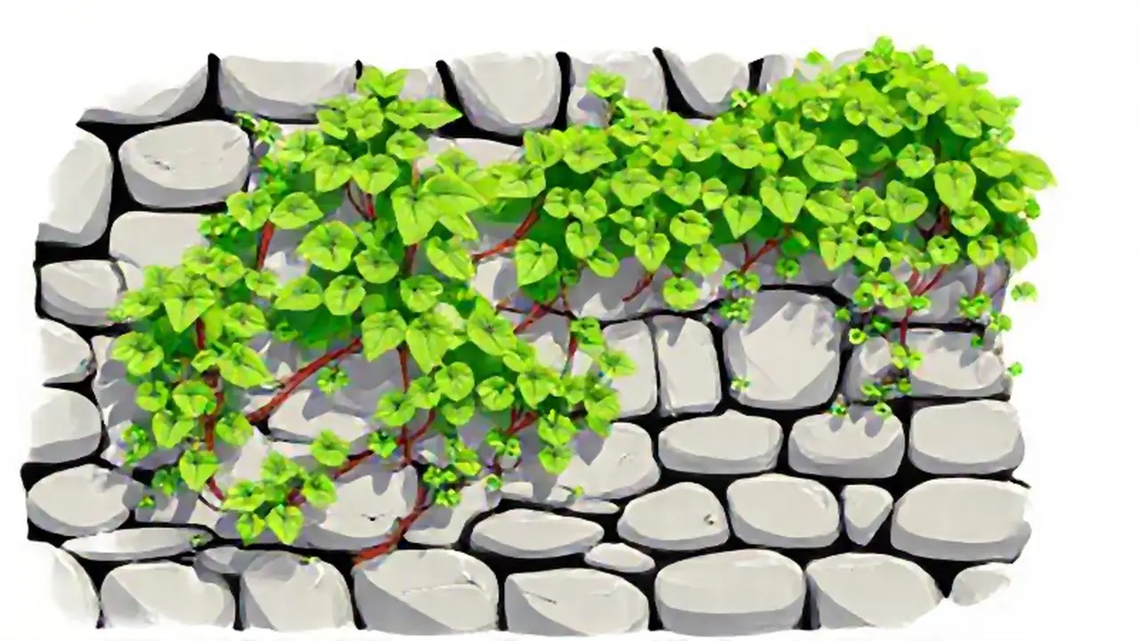 Plantas trepan la pared de piedra