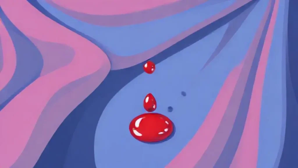 Una gota roja cae sobre un mantel azul