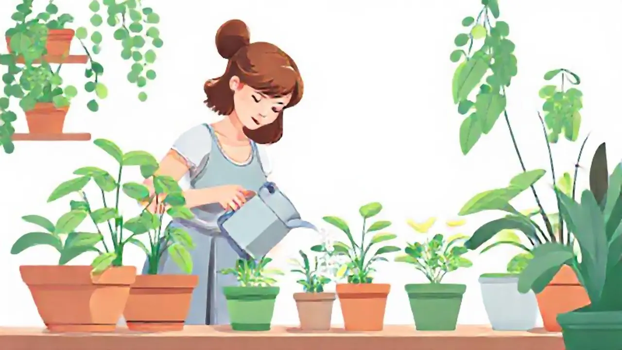 Mujer riega plantas