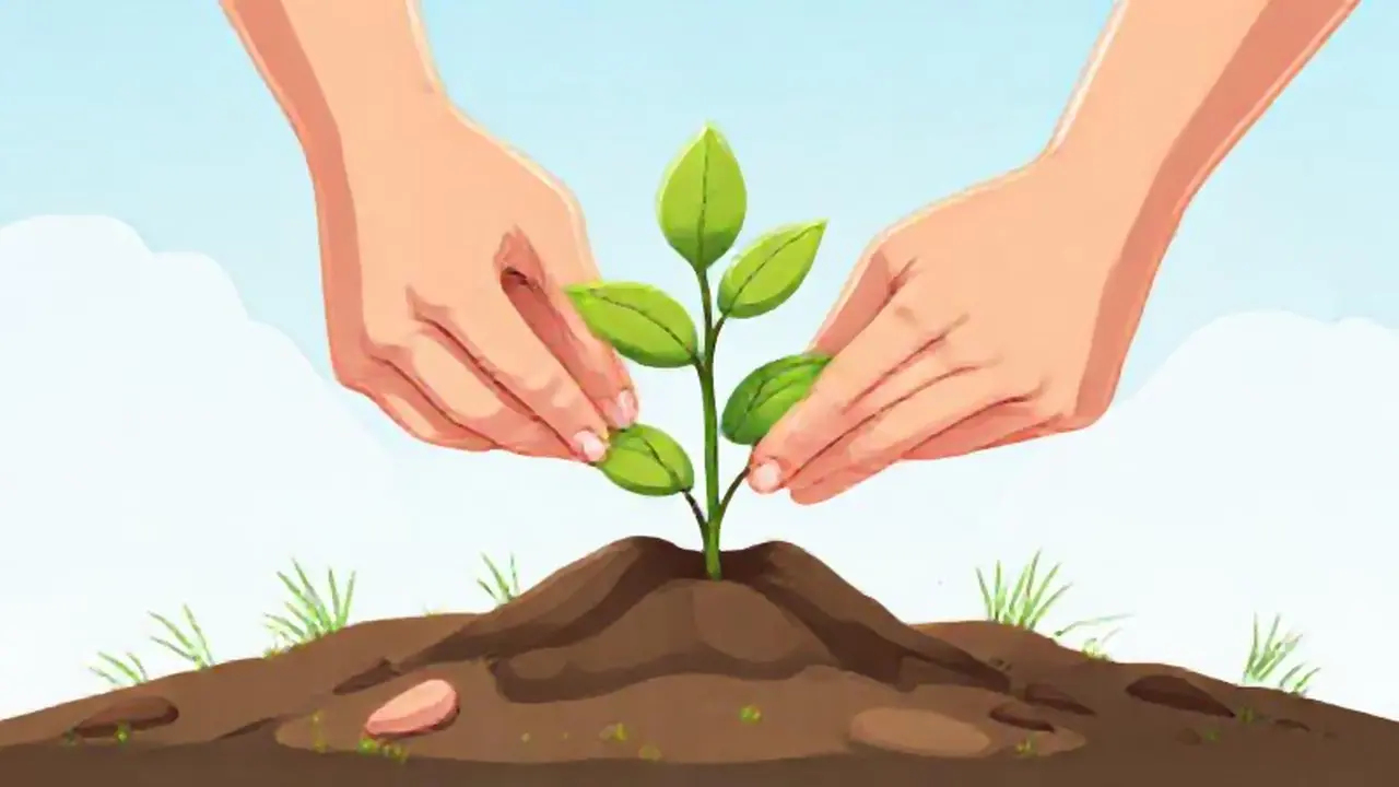 Dos manos plantan un árbol