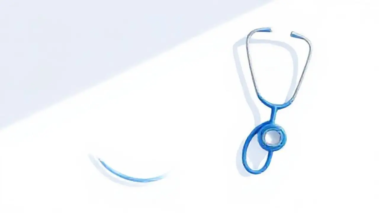 Un estetoscopio azul sobre una pared blanca
