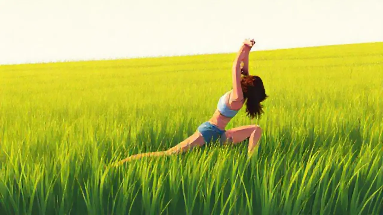Mujer estirándose en el campo