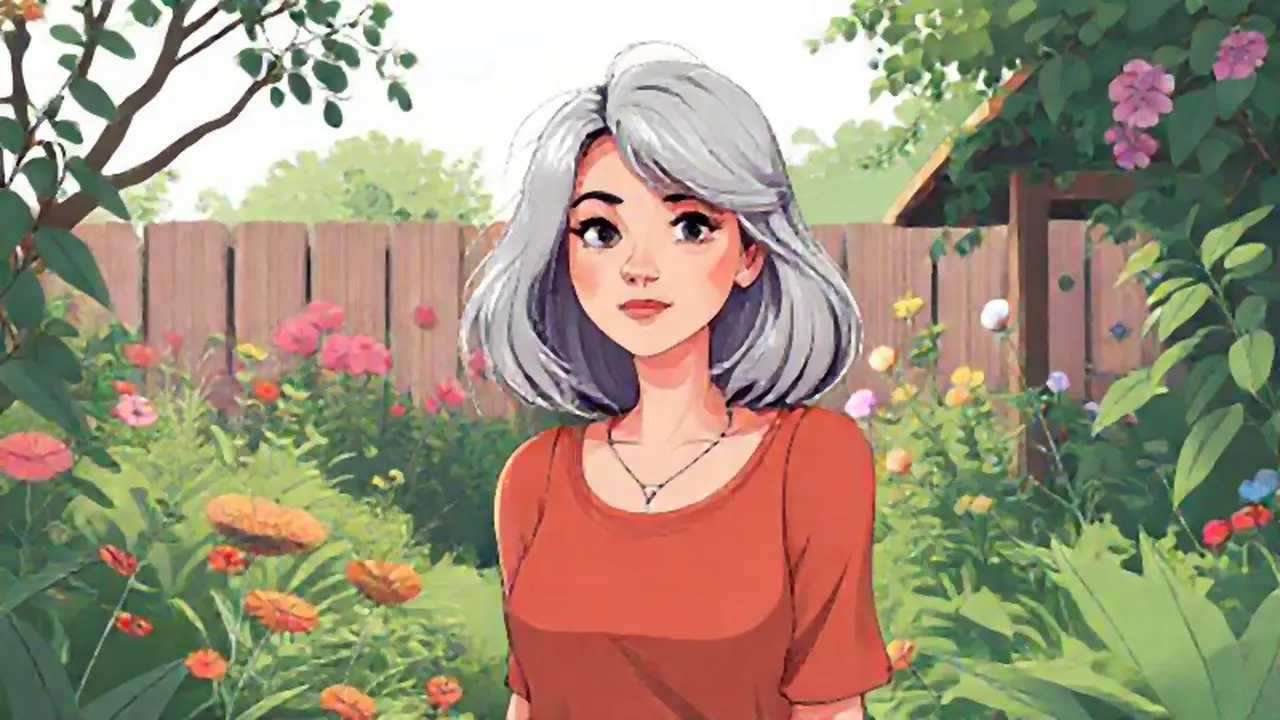 Mujer canosa en el jardín
