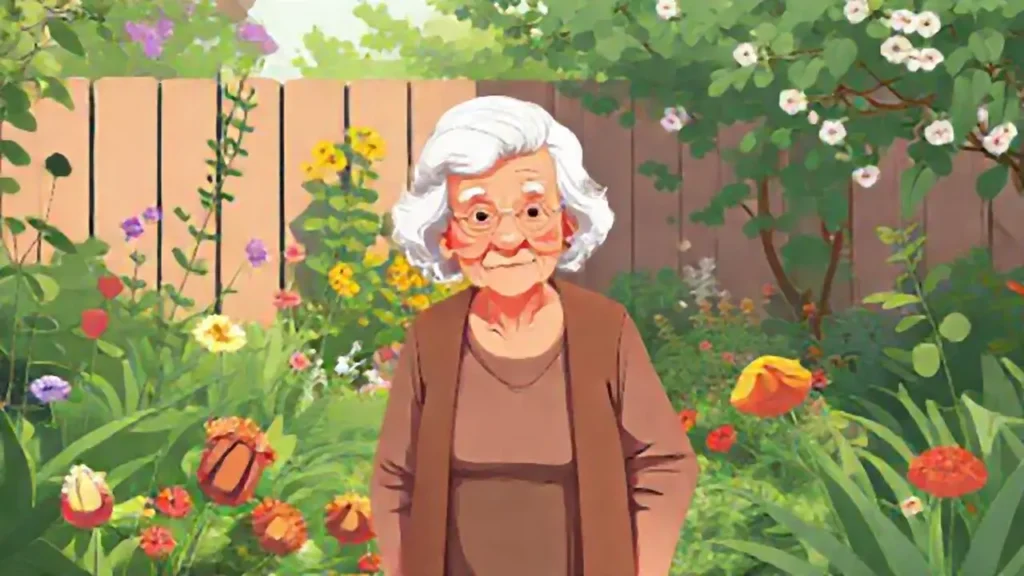 Mujer mayor en el jardín